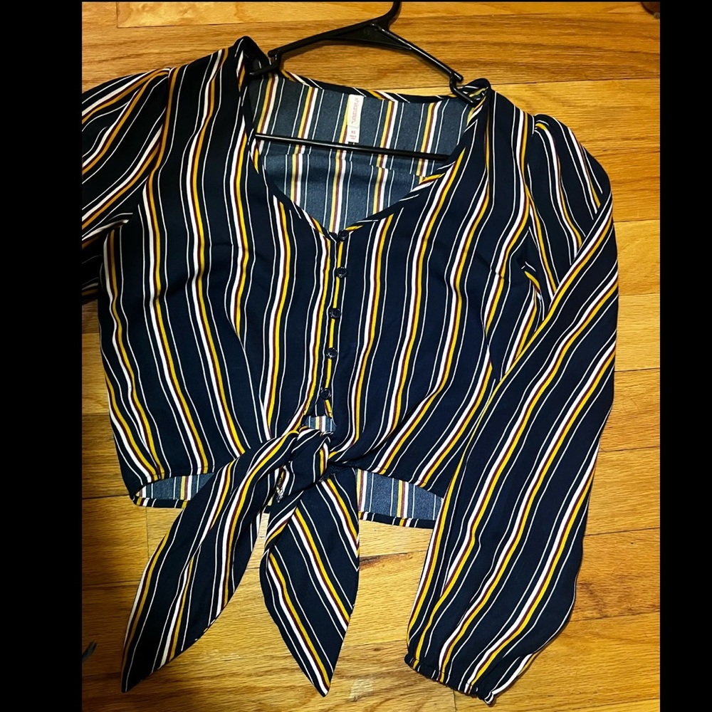 Blue & yellow striped blouse